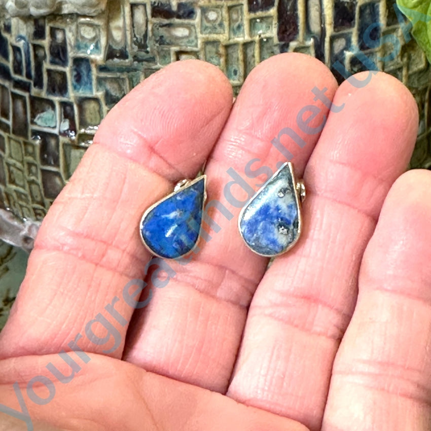 Vintage Denim Blue Lapis Lazuli Sterling Clip Earrings