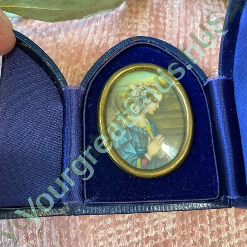 Vintage Devotional Print in Blue Velvet and Leather Case Yourgreatfinds