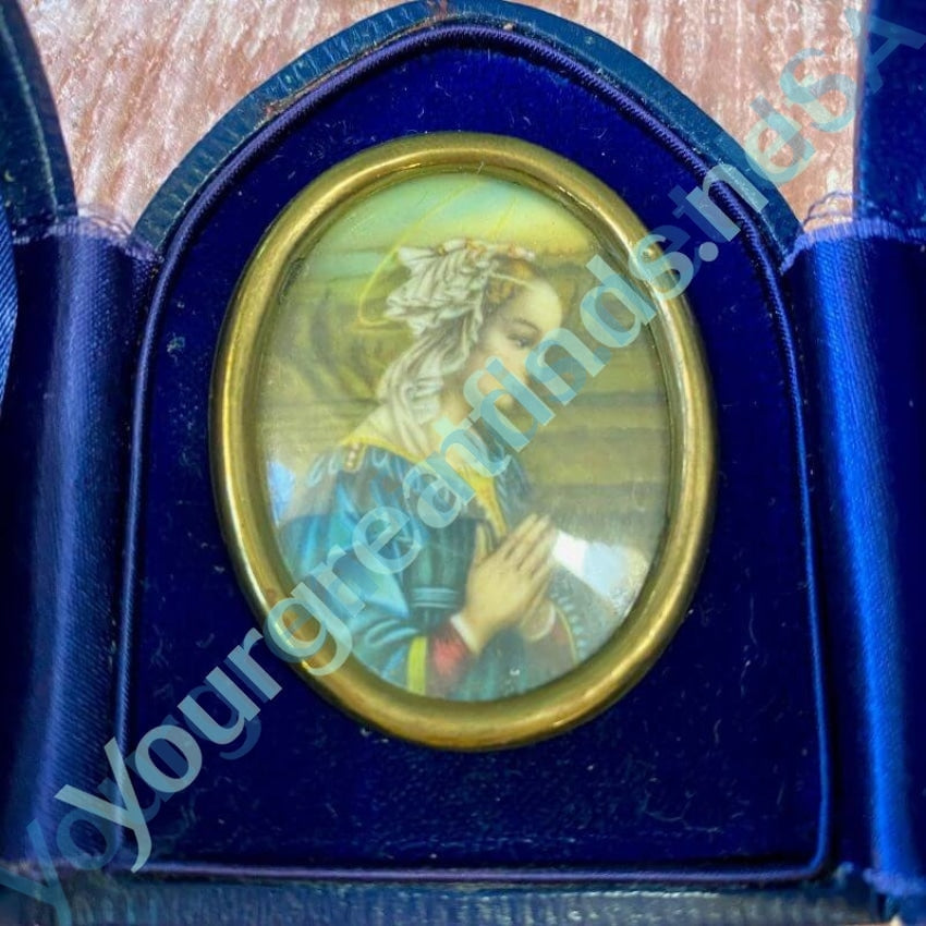 Vintage Devotional Print in Blue Velvet and Leather Case Yourgreatfinds