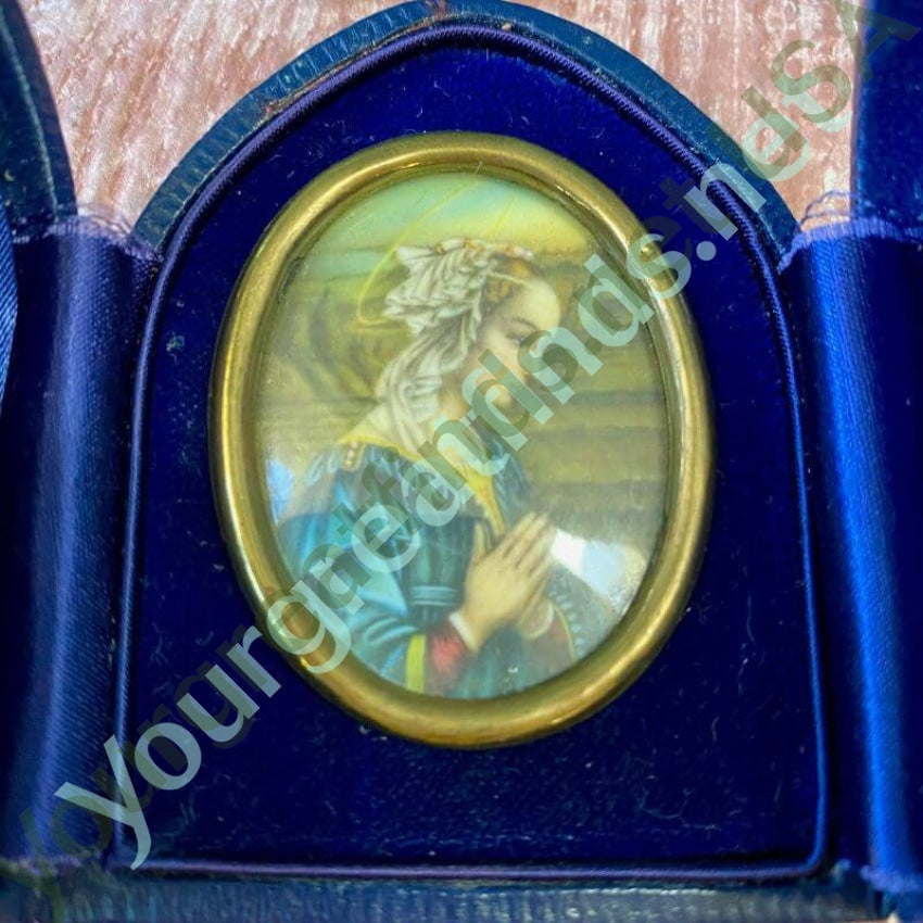 Vintage Devotional Print in Blue Velvet and Leather Case Yourgreatfinds