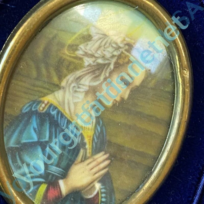 Vintage Devotional Print in Blue Velvet and Leather Case Yourgreatfinds