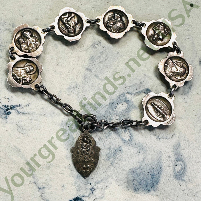 Vintage Devotional Sterling Silver Bracelet Catholic Bracelet