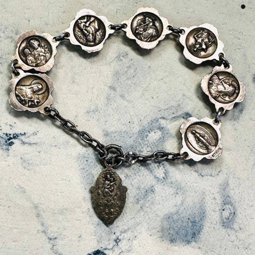 Vintage Devotional Sterling Silver Bracelet Catholic Bracelet