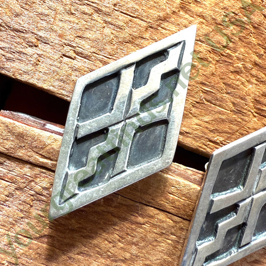 Vintage Diamond Shaped Sterling Silver Pierced Post Earrings Mexico Earrings