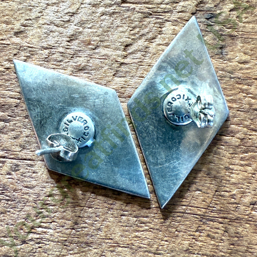 Vintage Diamond Shaped Sterling Silver Pierced Post Earrings Mexico Earrings