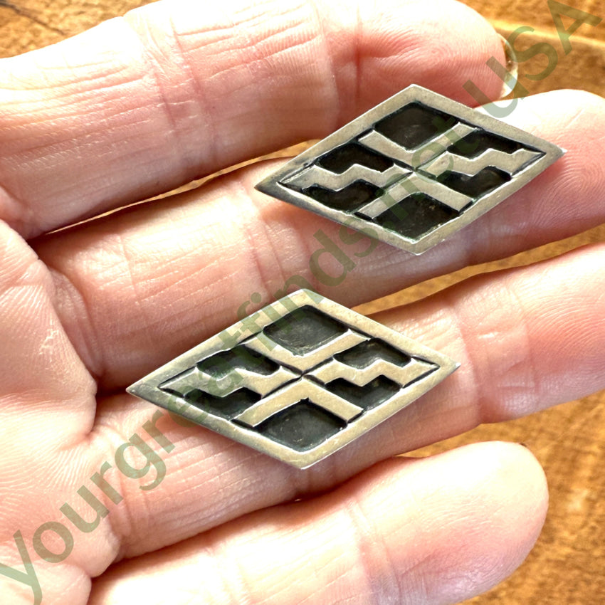 Vintage Diamond Shaped Sterling Silver Pierced Post Earrings Mexico Earrings