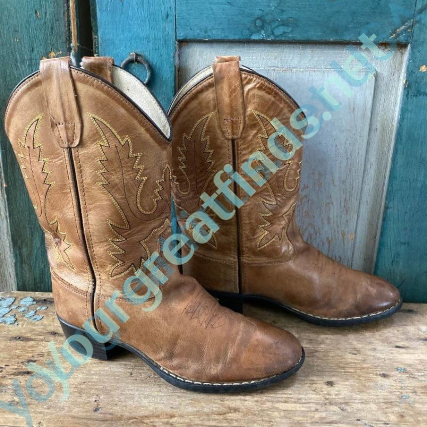 Vintage Distressed Brown Leather Cowboy Boots Kid's Yourgreatfinds