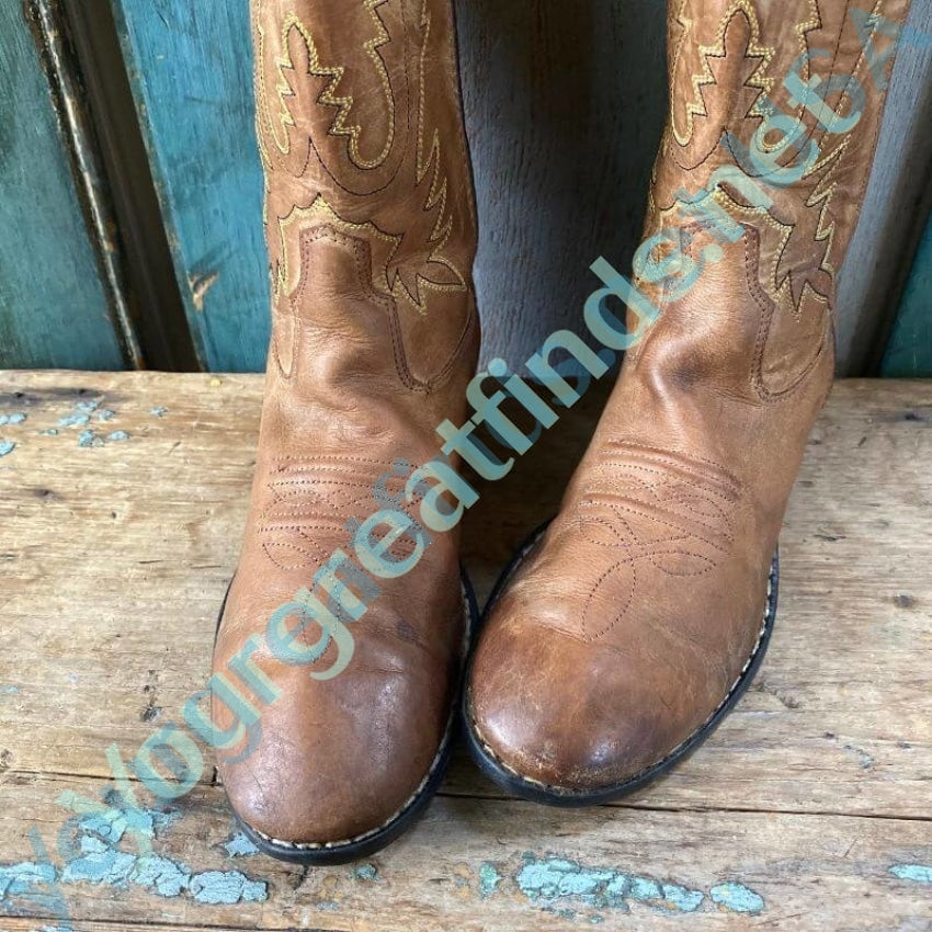 Vintage Distressed Brown Leather Cowboy Boots Kid's Yourgreatfinds