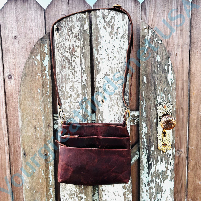 Vintage Distressed Brown Leather Crossbody Bag Purse