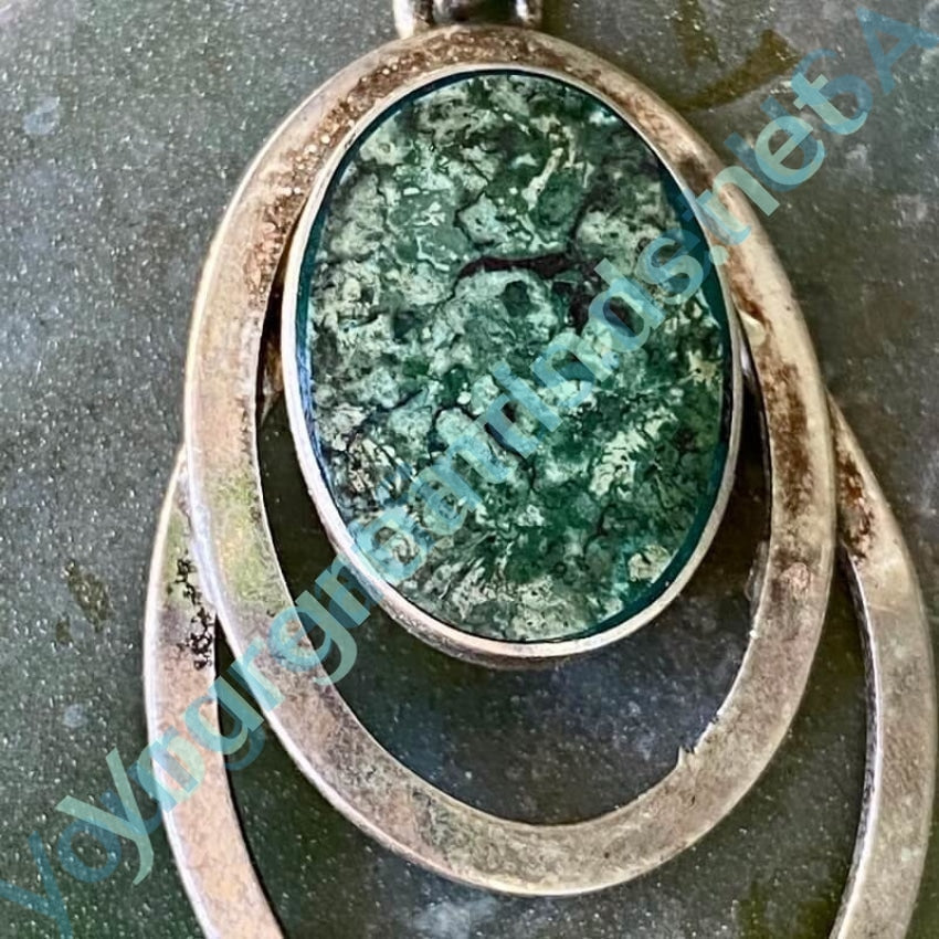 Vintage Double RIng Pendant set with Green Variscite Sterling Yourgreatfinds