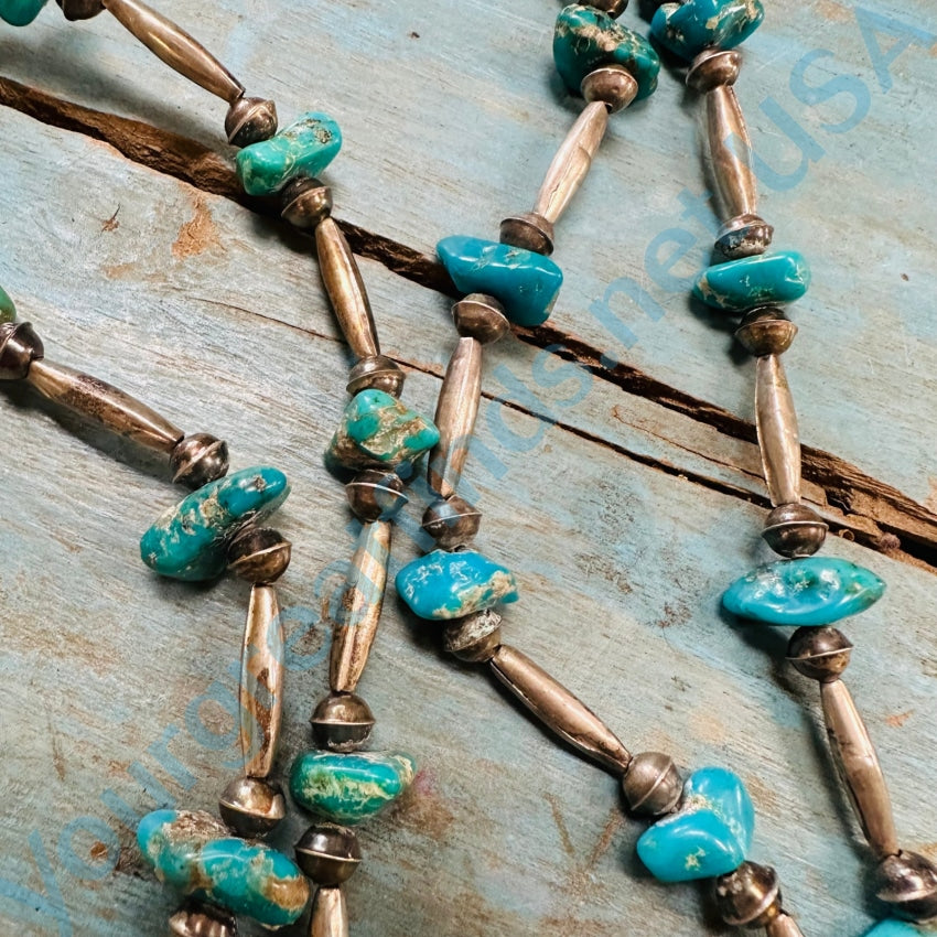 Vintage Double Strand Turquoise Navajo Bench Bead Necklace