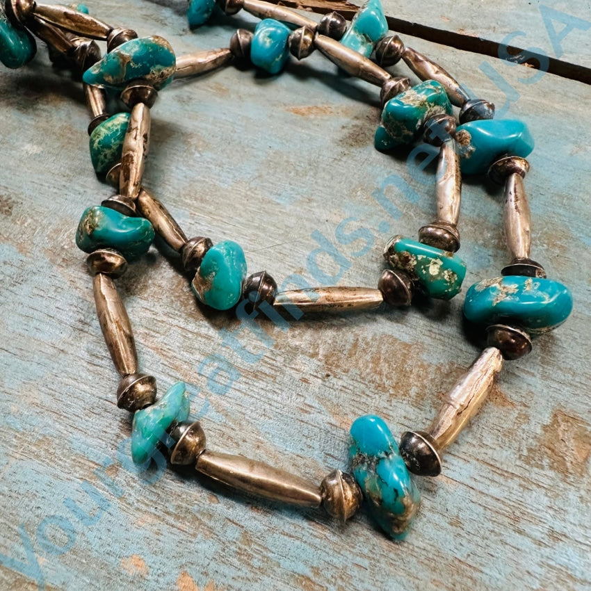 Vintage Double Strand Turquoise Navajo Bench Bead Necklace