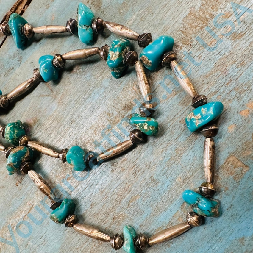 Vintage Double Strand Turquoise Navajo Bench Bead Necklace