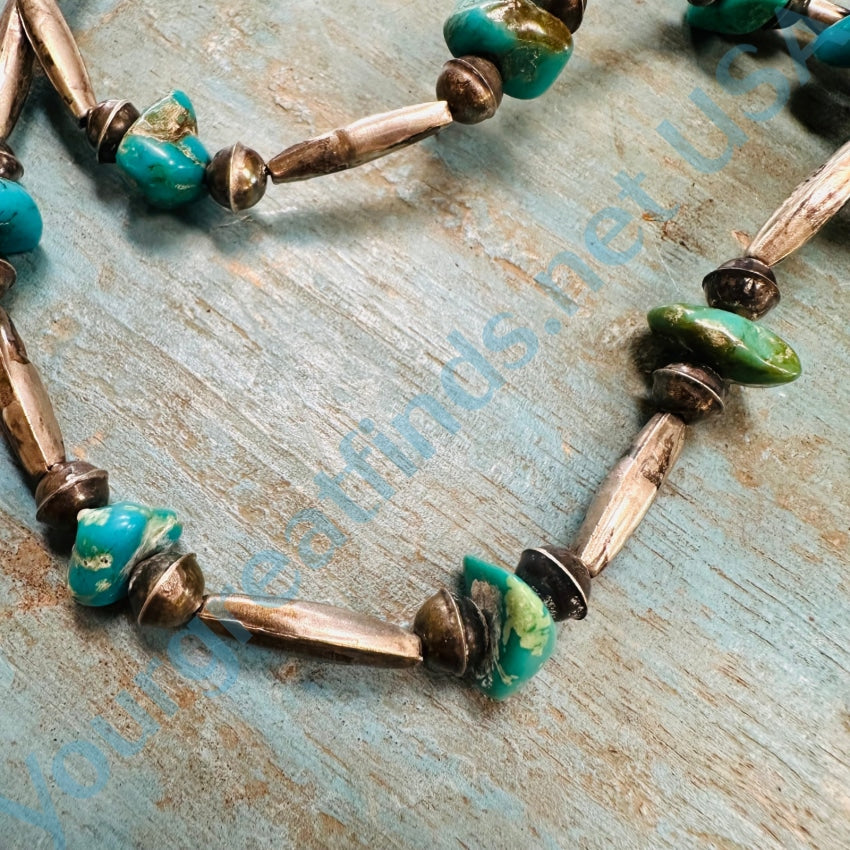Vintage Double Strand Turquoise Navajo Bench Bead Necklace