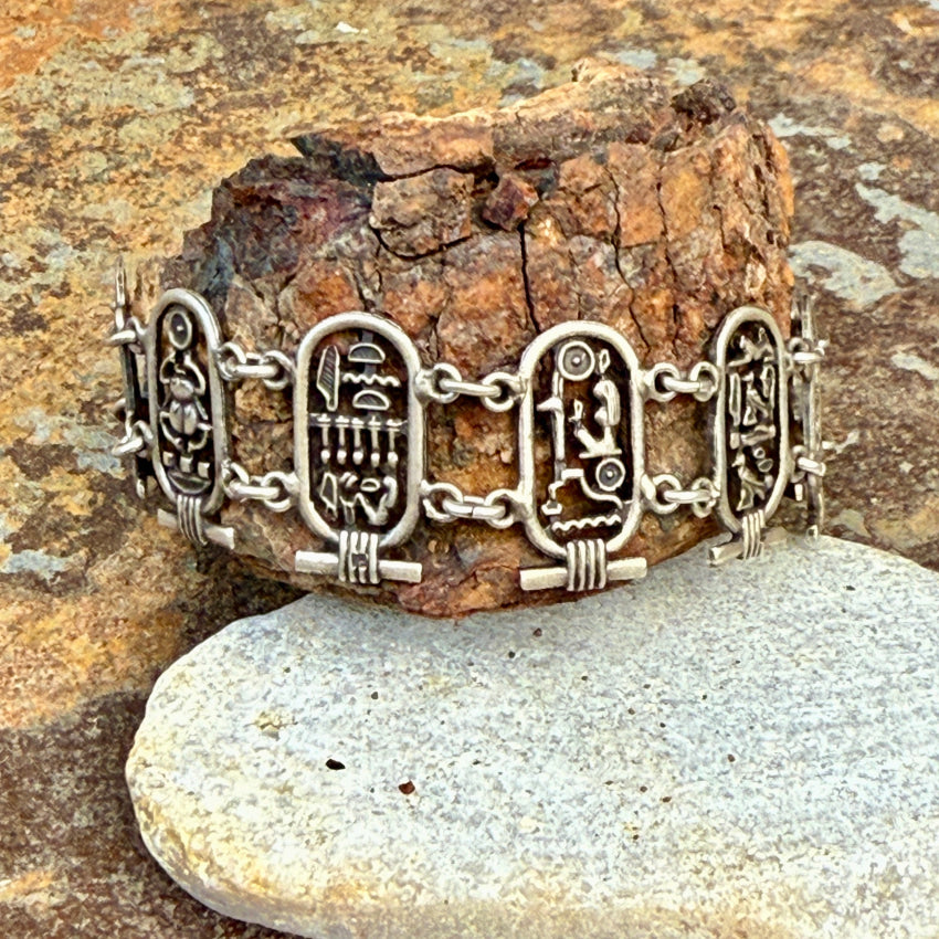 Vintage Egyptian Revival Sterling Silver Cartouche Bracelet bracelet