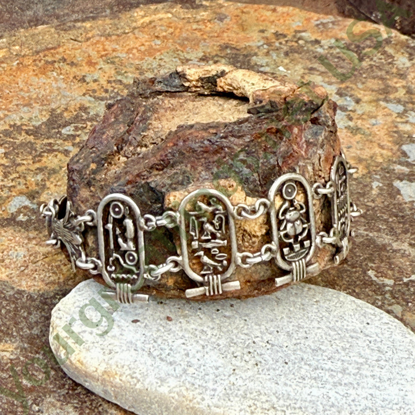 Vintage Egyptian Revival Sterling Silver Cartouche Bracelet bracelet