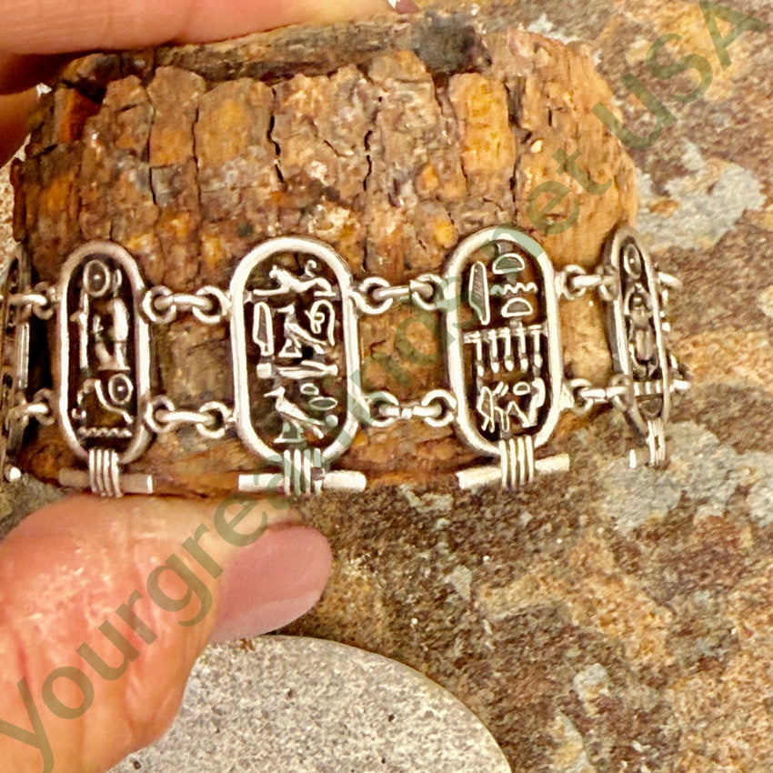 Vintage Egyptian Revival Sterling Silver Cartouche Bracelet bracelet