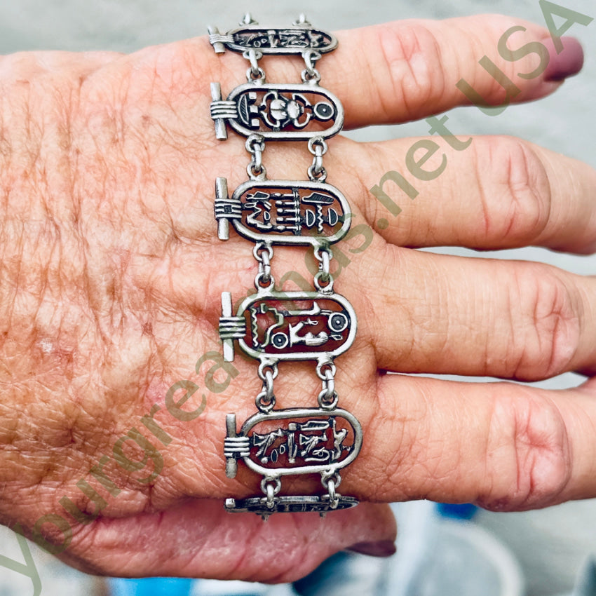 Vintage Egyptian Revival Sterling Silver Cartouche Bracelet bracelet