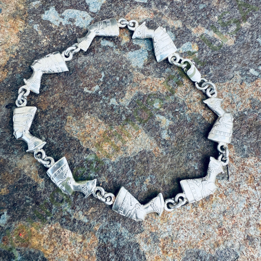 Vintage Egyptian Revival Sterling Silver Nefertiti Bracelet Anklet bracelet