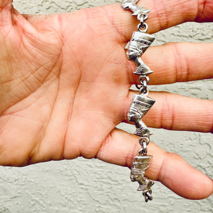 Vintage Egyptian Revival Sterling Silver Nefertiti Bracelet Anklet bracelet