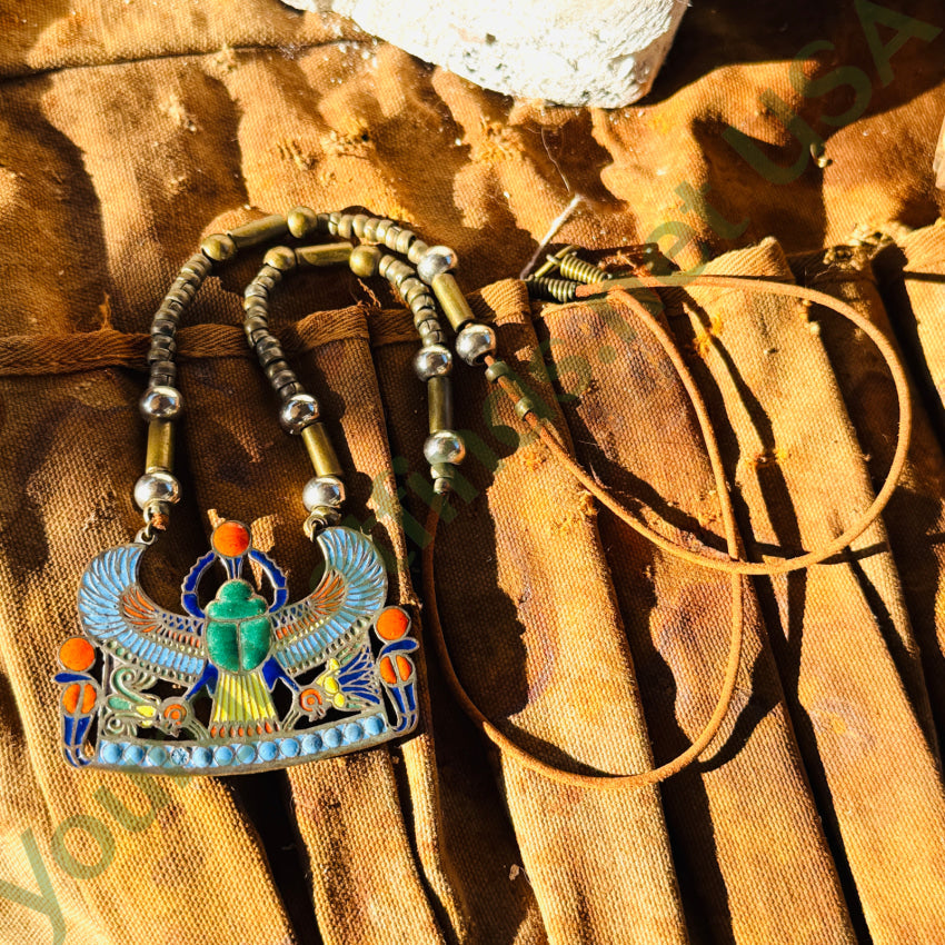 Vintage Egyptian Revival Winged Scarab Necklace necklace