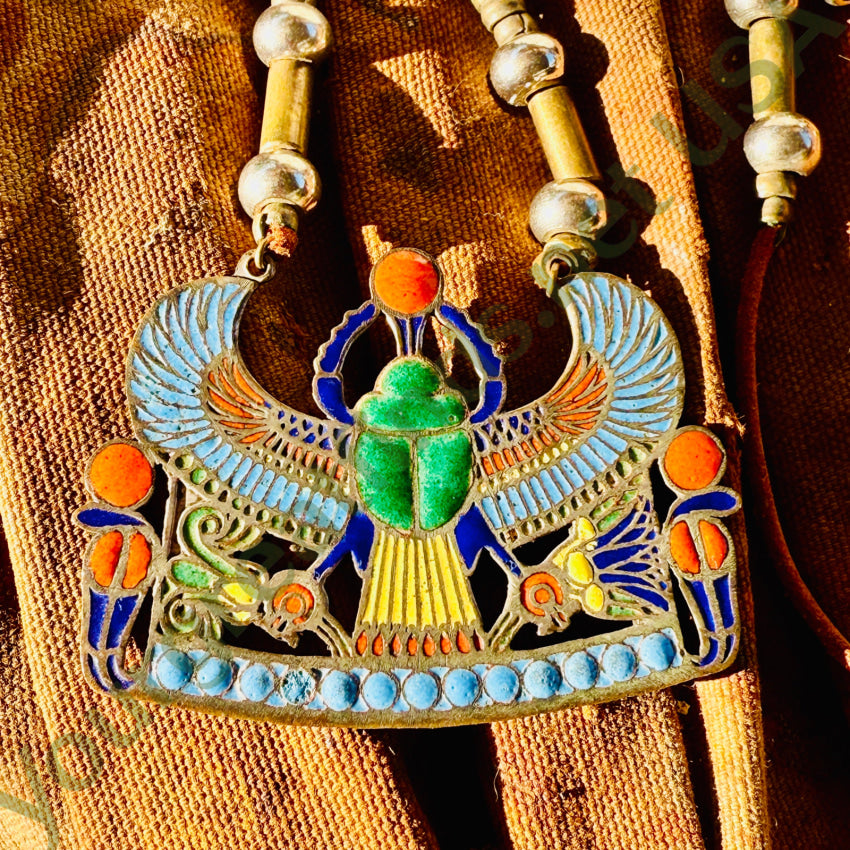 Vintage Egyptian Revival Winged Scarab Necklace necklace