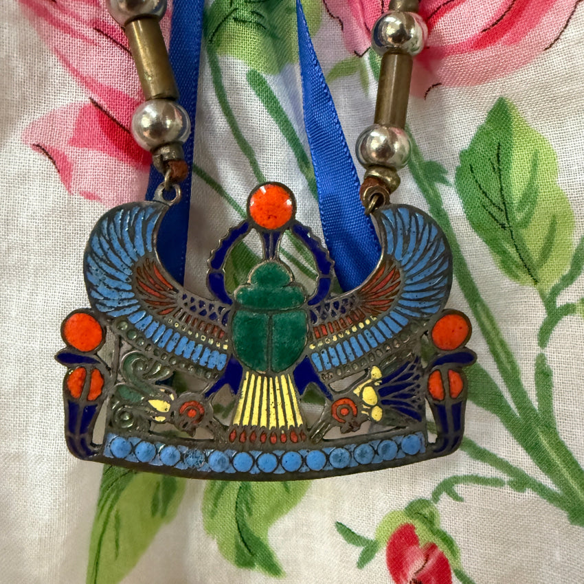 Vintage Egyptian Revival Winged Scarab Necklace necklace