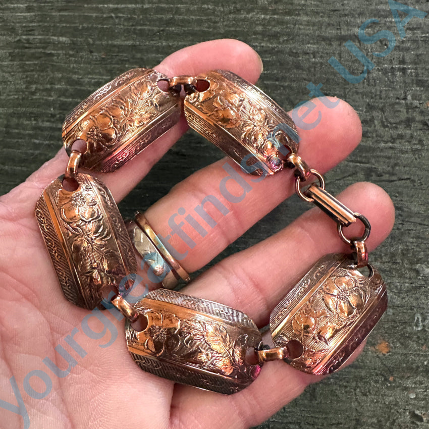 Vintage Embossed Solid Copper Panel Bracelet Bracelet