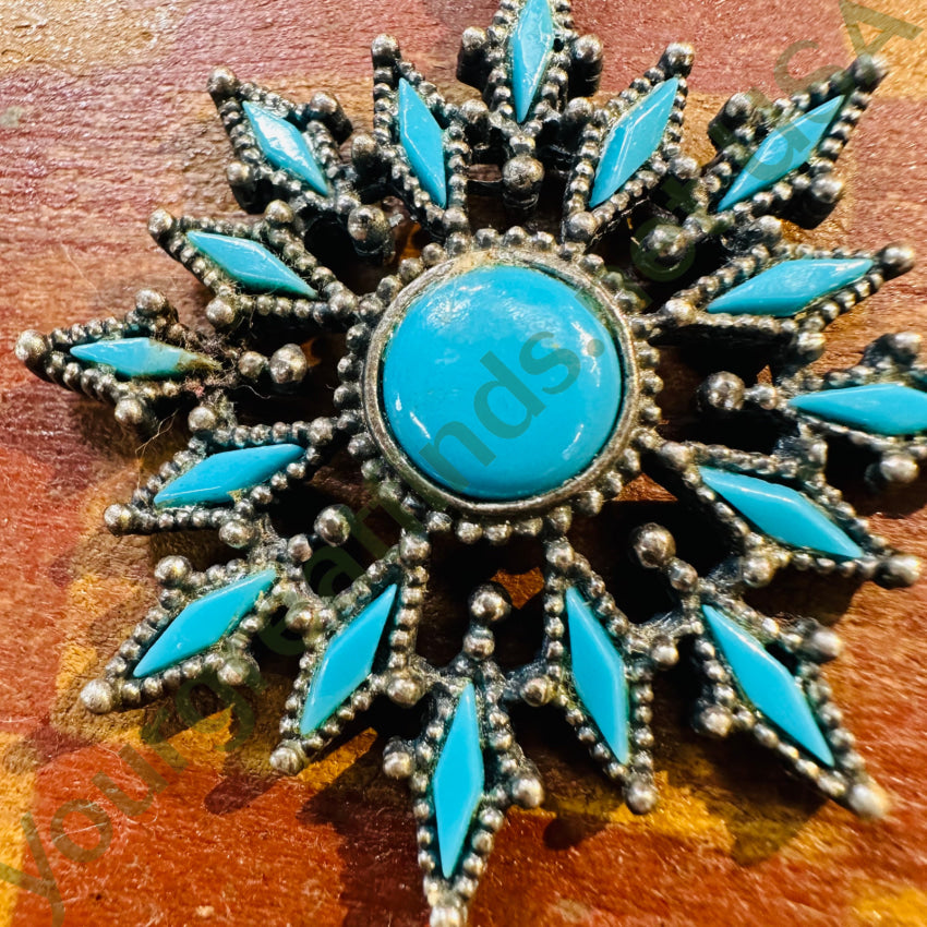 Vintage Florenta Costume Faux Turquoise Pendant Sterling Bail