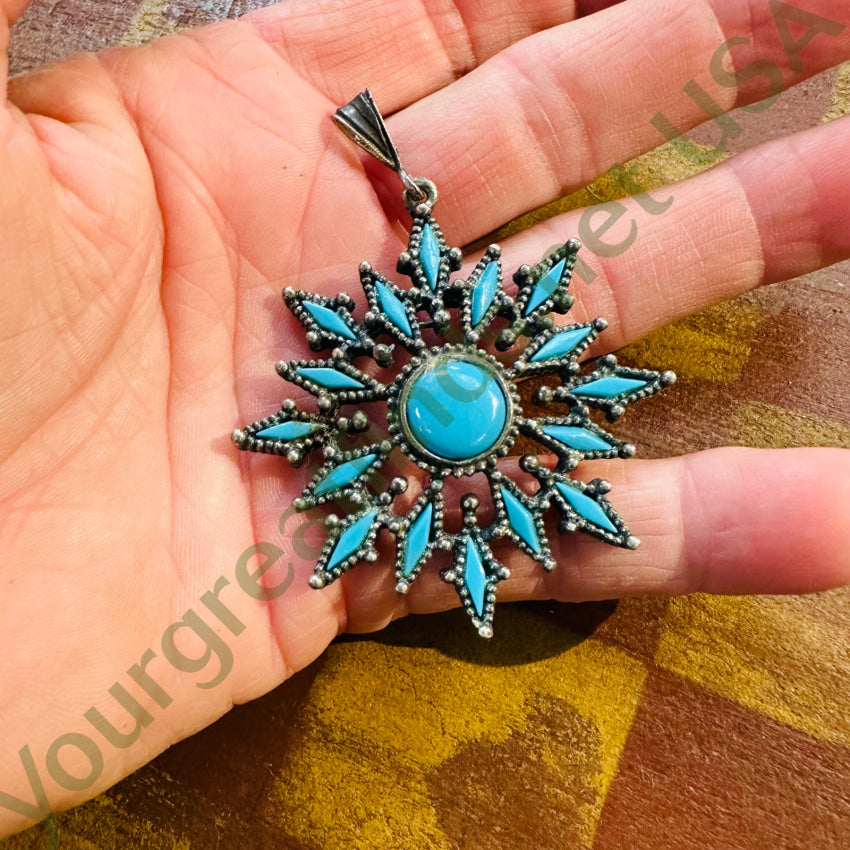Vintage Florenta Costume Faux Turquoise Pendant Sterling Bail