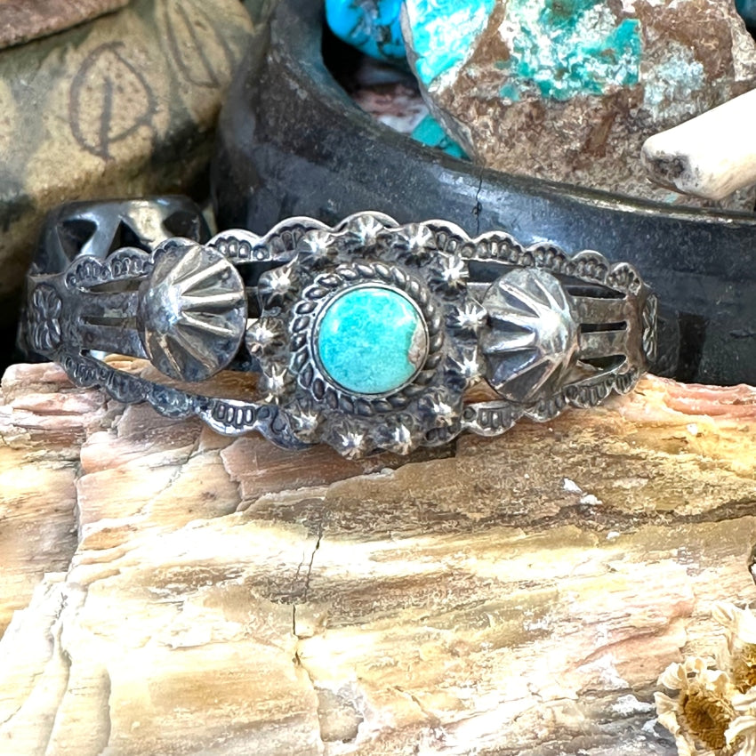 Vintage Fred Harvey Era Navajo Turquoise Bracelet Sterling Silver