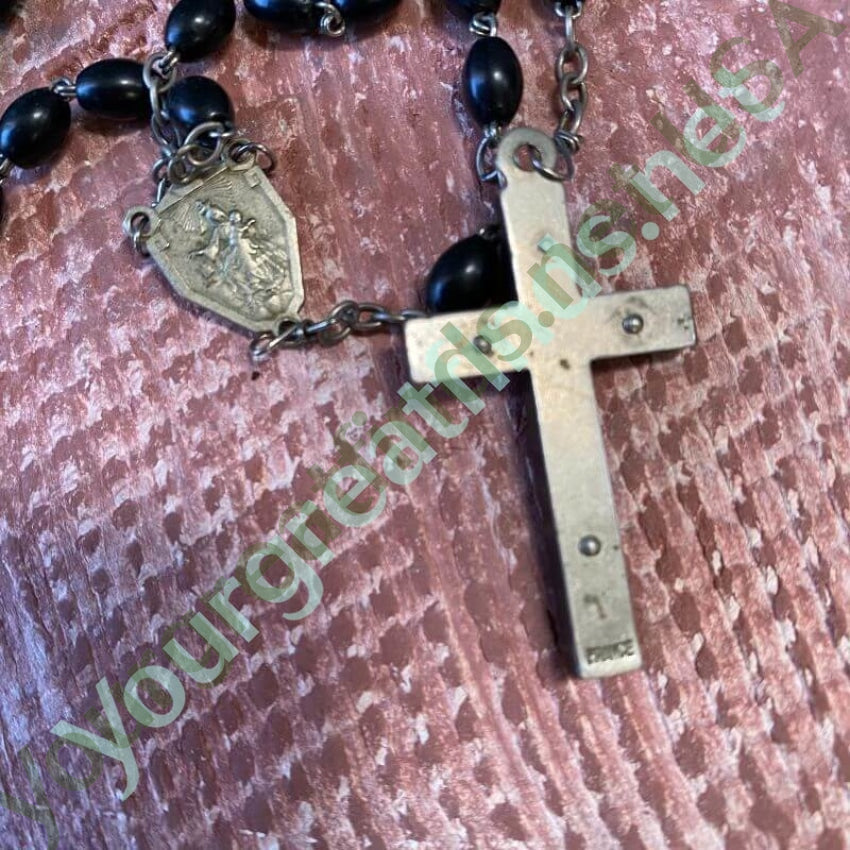 Vintage French Black Bead Rosary with Wooden Crucifix Yourgreatfinds