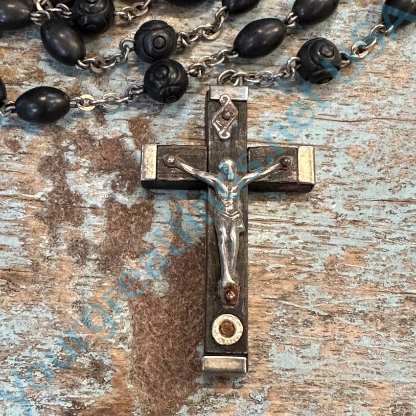 Vintage French Sterling Silver Catacombe Ebony Rosary