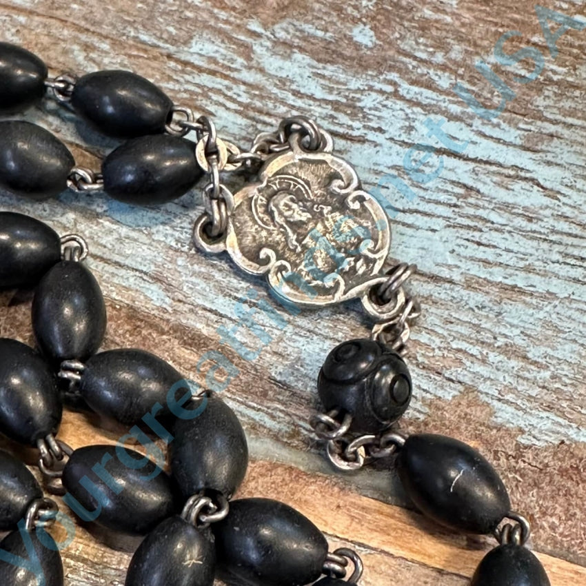 Vintage French Sterling Silver Catacombe Ebony Rosary