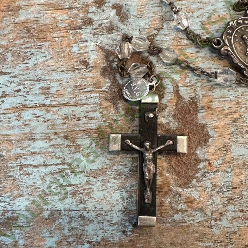 Vintage French Unbreakable Rosary B.v.c. Glass Beads Ebony