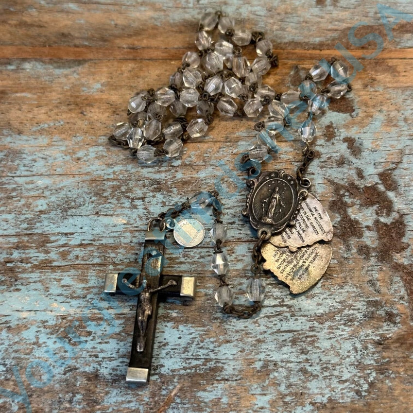 Vintage French Unbreakable Rosary B.v.c. Glass Beads Ebony