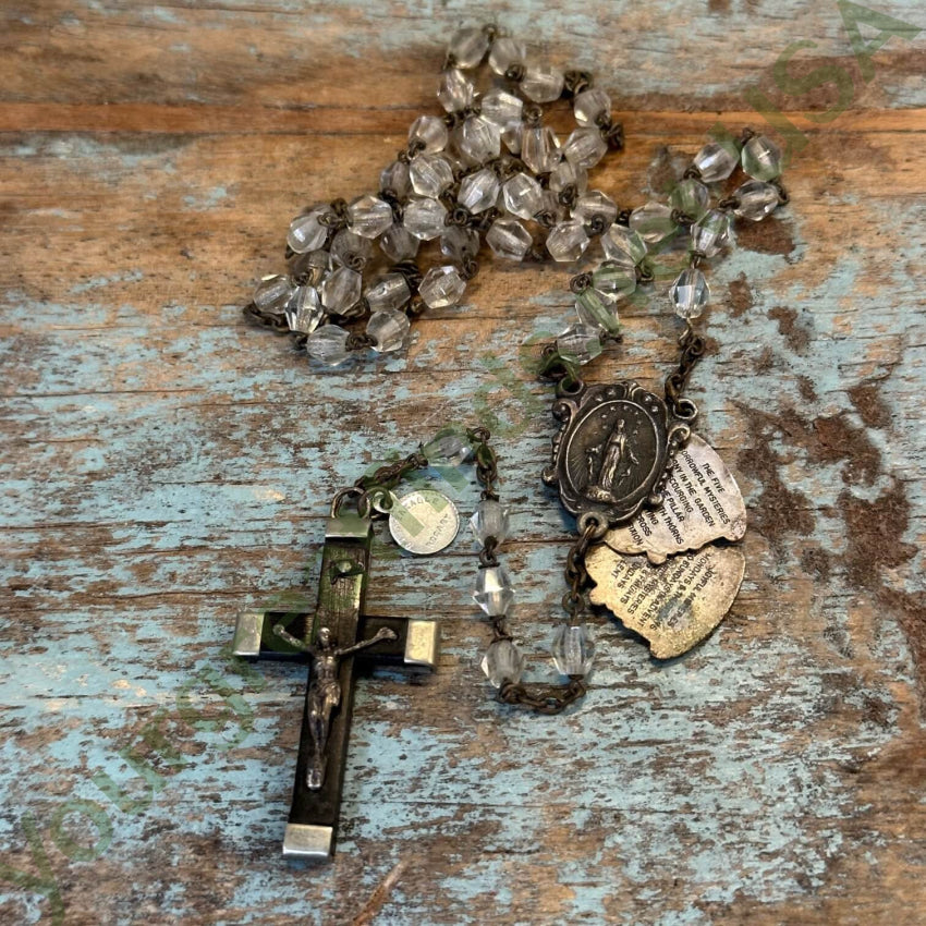 Vintage French Unbreakable Rosary B.v.c. Glass Beads Ebony