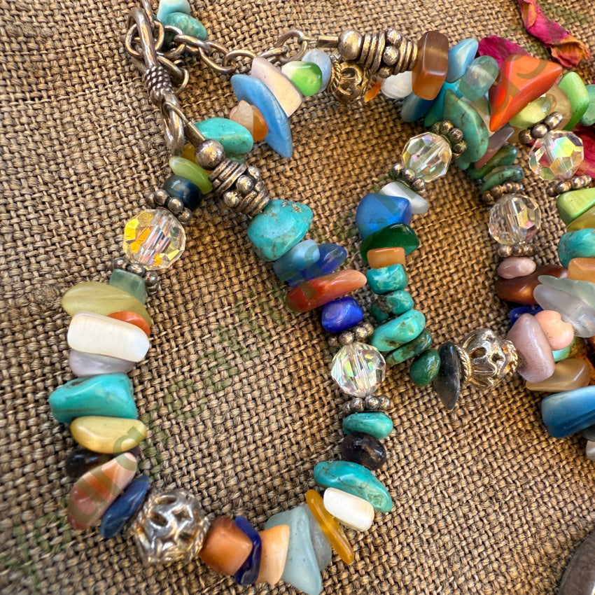Vintage Gemstone Bead Necklace Turquoise & Sterling Pendant pin