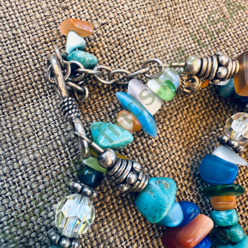 Vintage Gemstone Bead Necklace Turquoise & Sterling Pendant pin