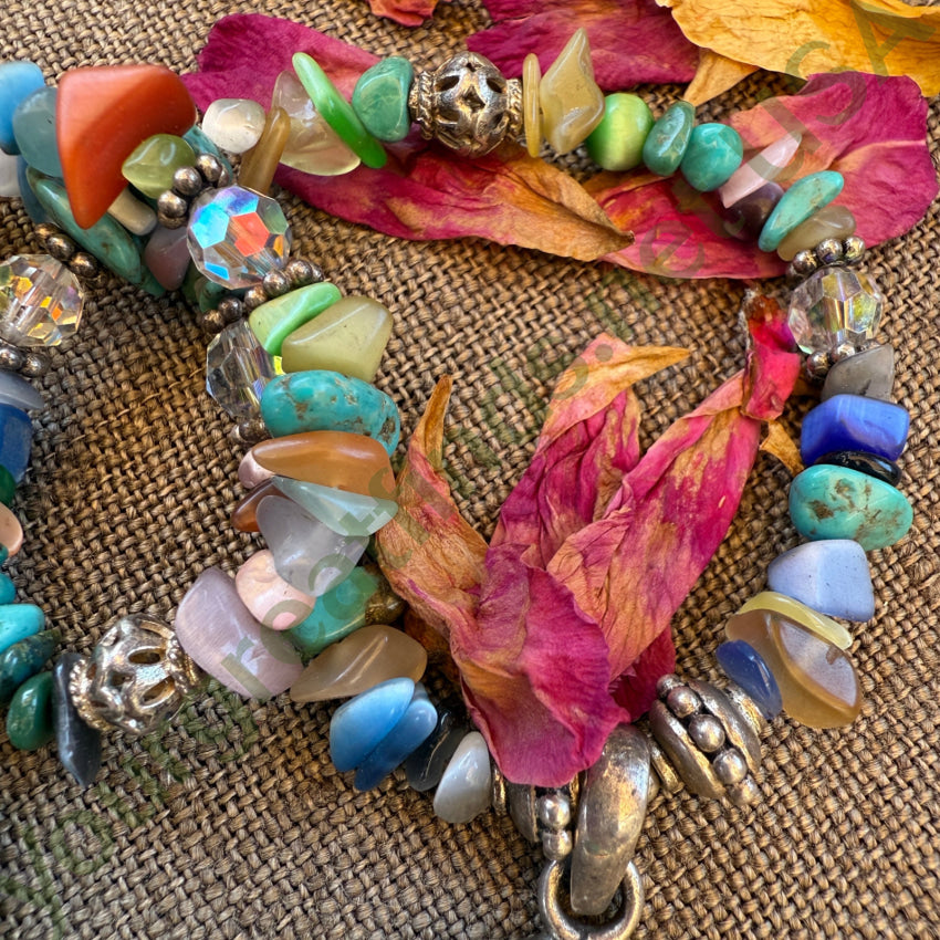 Vintage Gemstone Bead Necklace Turquoise & Sterling Pendant pin