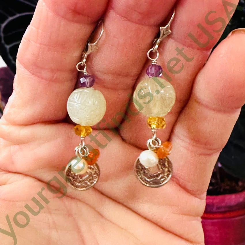 Vintage Gemstone Sterling Silver Pierced Earrings Earrings