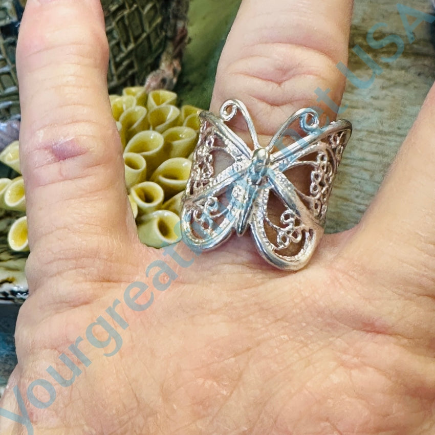 Vintage German Silver Filigree Butterfly Ring Size 9