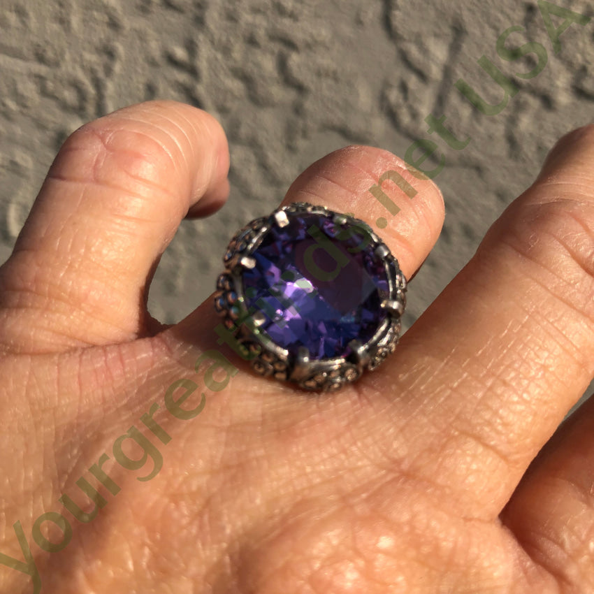 Vintage German Sterling Silver 10 Carat Synthetic Alexandrite Ring Size 7