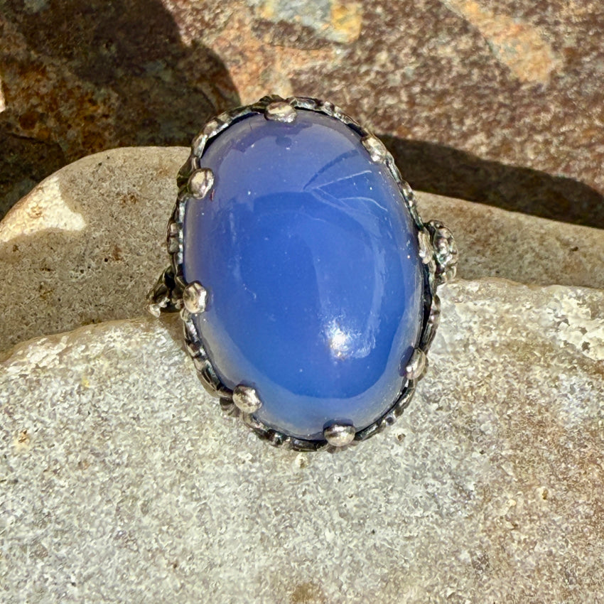Vintage German Sterling Silver & Blue Chalcedony Ring Size 3 ring