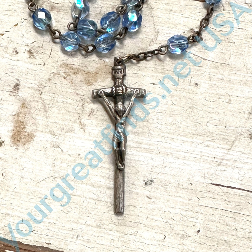 Vintage Italian Rosary with Blue Milk Glass Beads - Yourgreatfinds