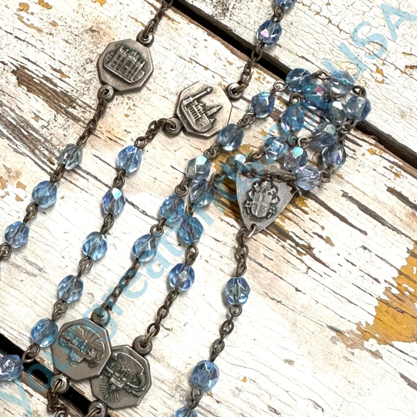 Vintage Italian Rosary with Blue Milk Glass Beads - Yourgreatfinds