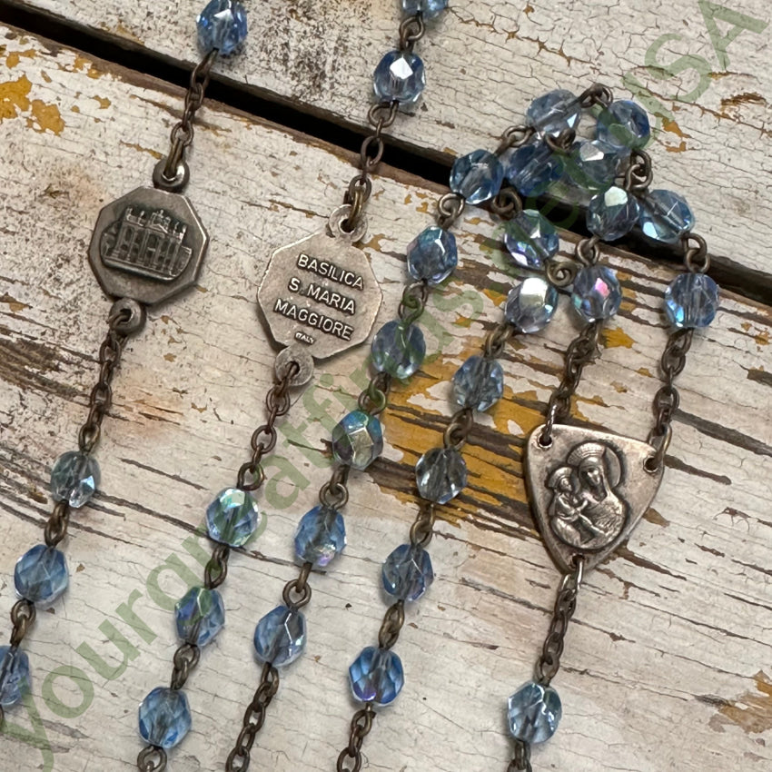 Vintage Glass Blue Beaded Commemorative Rosary