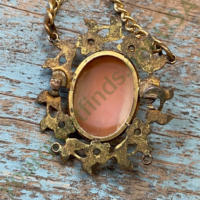 Vintage Gold Filled Cameo Necklace Paste Rhinestones Necklaces