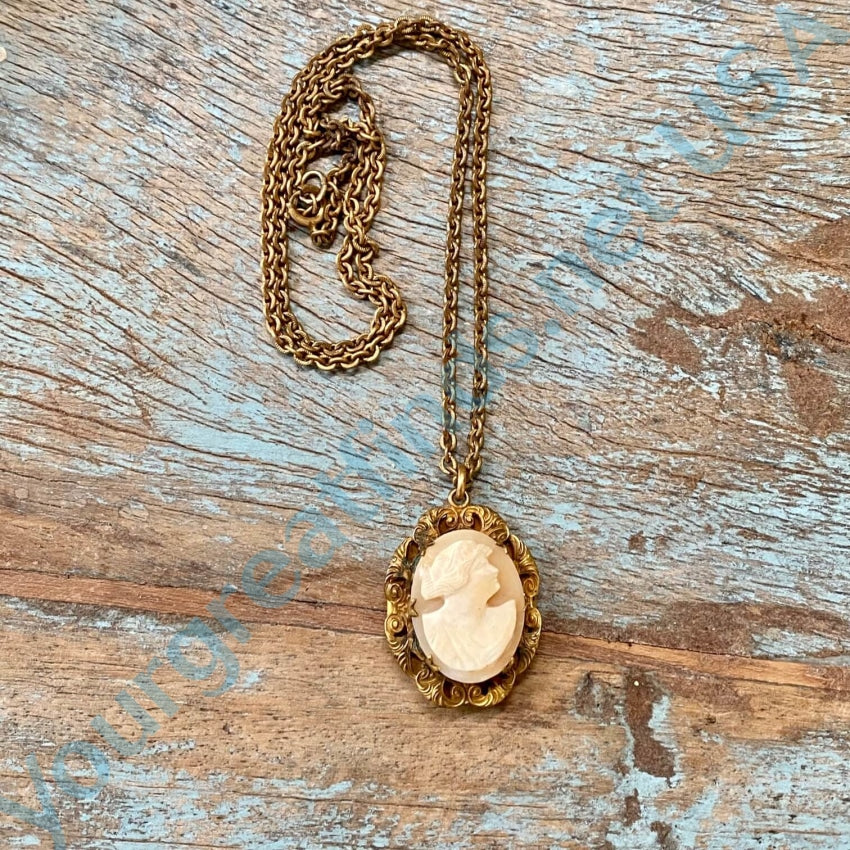 Vintage Gold Filled Carved Shell Cameo Necklace Necklaces