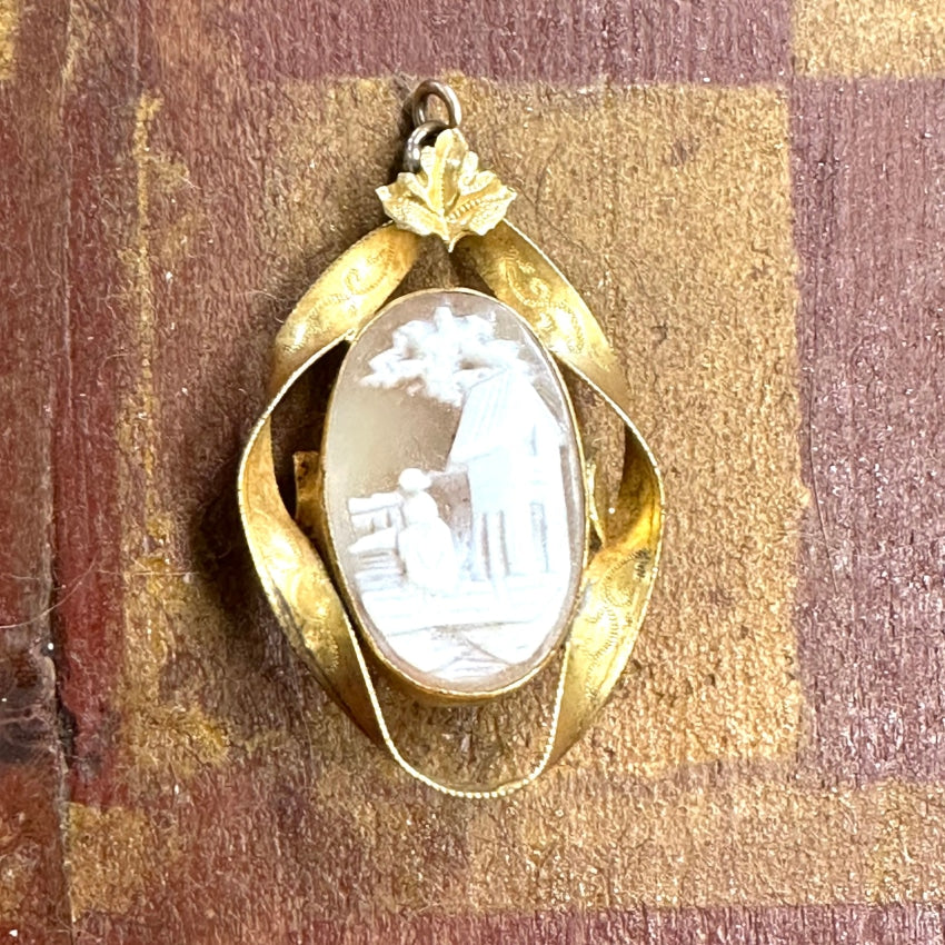 Vintage Gold Filled Carved Shell Cameo Pin Pendant